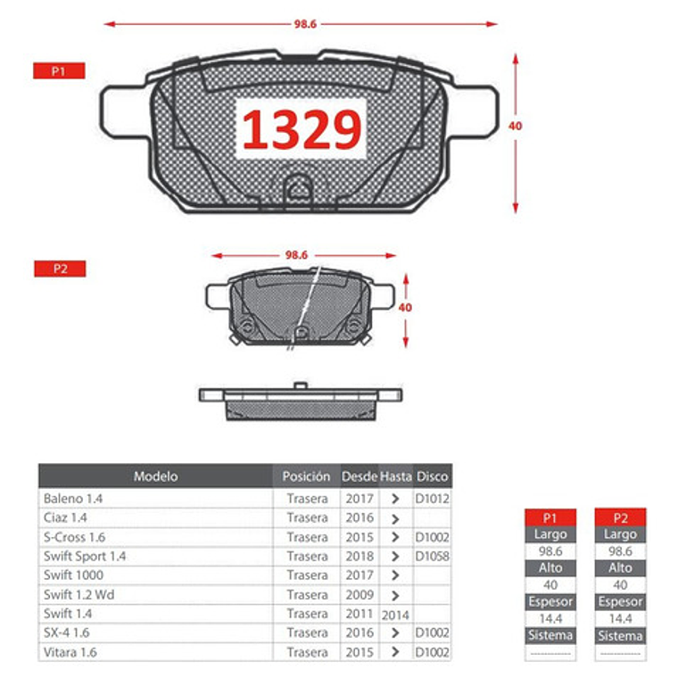 Discos Freno Traseros + Pastillas Suzuki Sx4 S-cross 2013 + 4