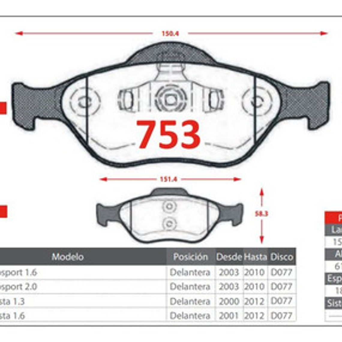 Pastillas De Freno Delantera Ford Ecosport 1.6/2.0 2003-2010 2
