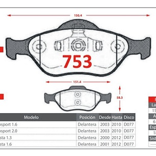 Pastillas De Freno Delantera Ford Ecosport 1.6/2.0 2003-2010