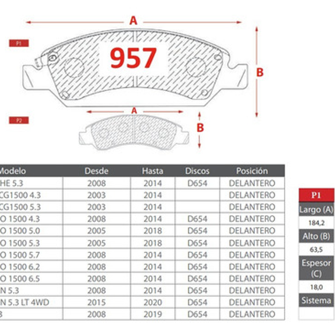 Pastilla Freno Brembo Delant Para Chevrolet Tahoe 2007-2021 4