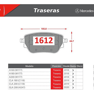 Pastillas Freno Traseras Para Mercedes Benz A200 W177