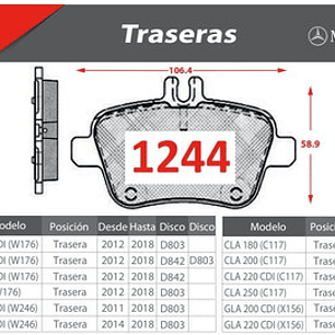 Pastillas Freno Traseras Gtx Cerámica Mercedes Benz Gla 200