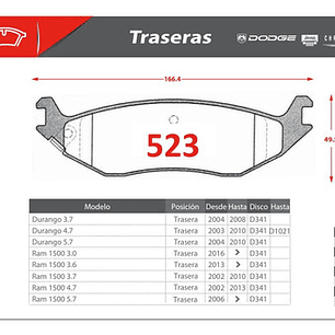 Pastillas De Frenos Traseras Ram 1500 2002-2017 Ceramicas