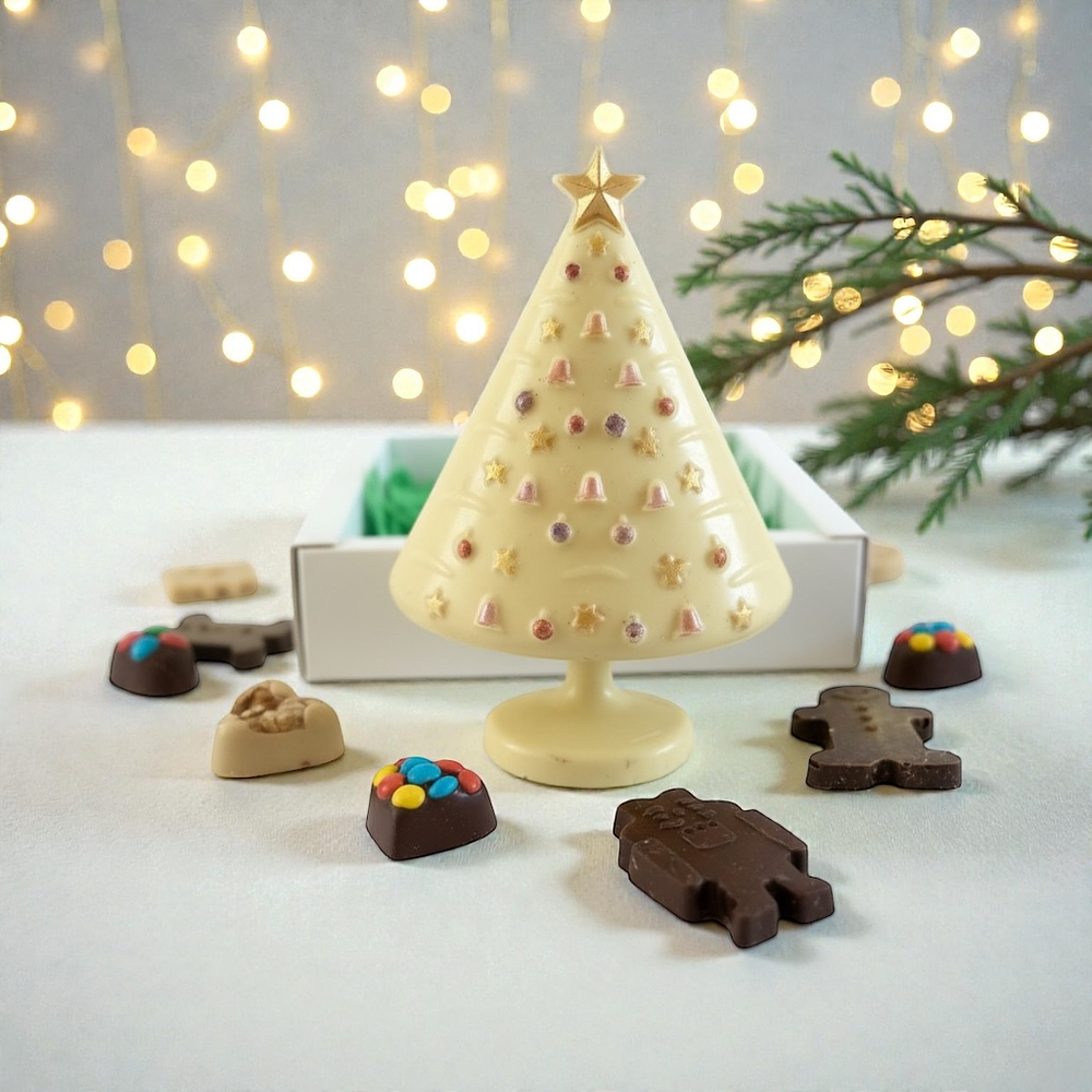 Medio Árbol relleno de chocolatinas y Bombones (versión tradicional y sin Azúcar)