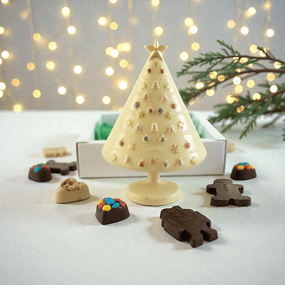 Medio Árbol relleno de chocolatinas y Bombones (versión tradicional y sin Azúcar)