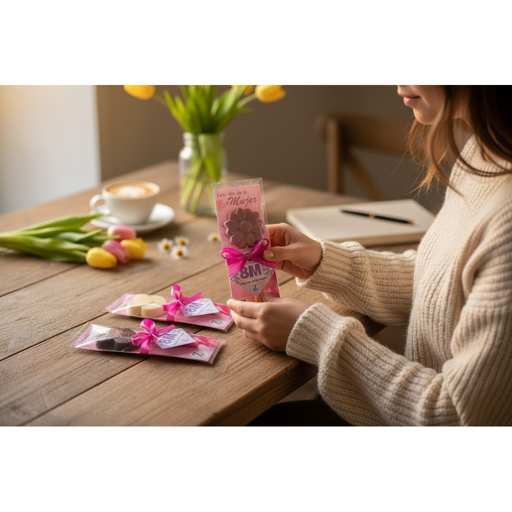Paleta con tarjeta del día de la mujer