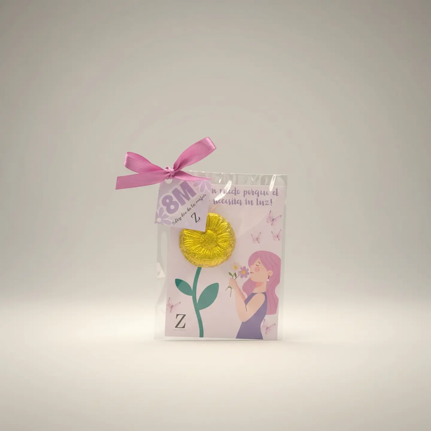 Tarjeta día de la mujer con flor de chocolate 1