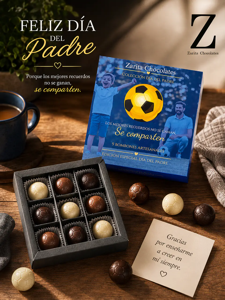Caja Regalo de 9 Bombones de Fútbol con Manjar para Papá 2