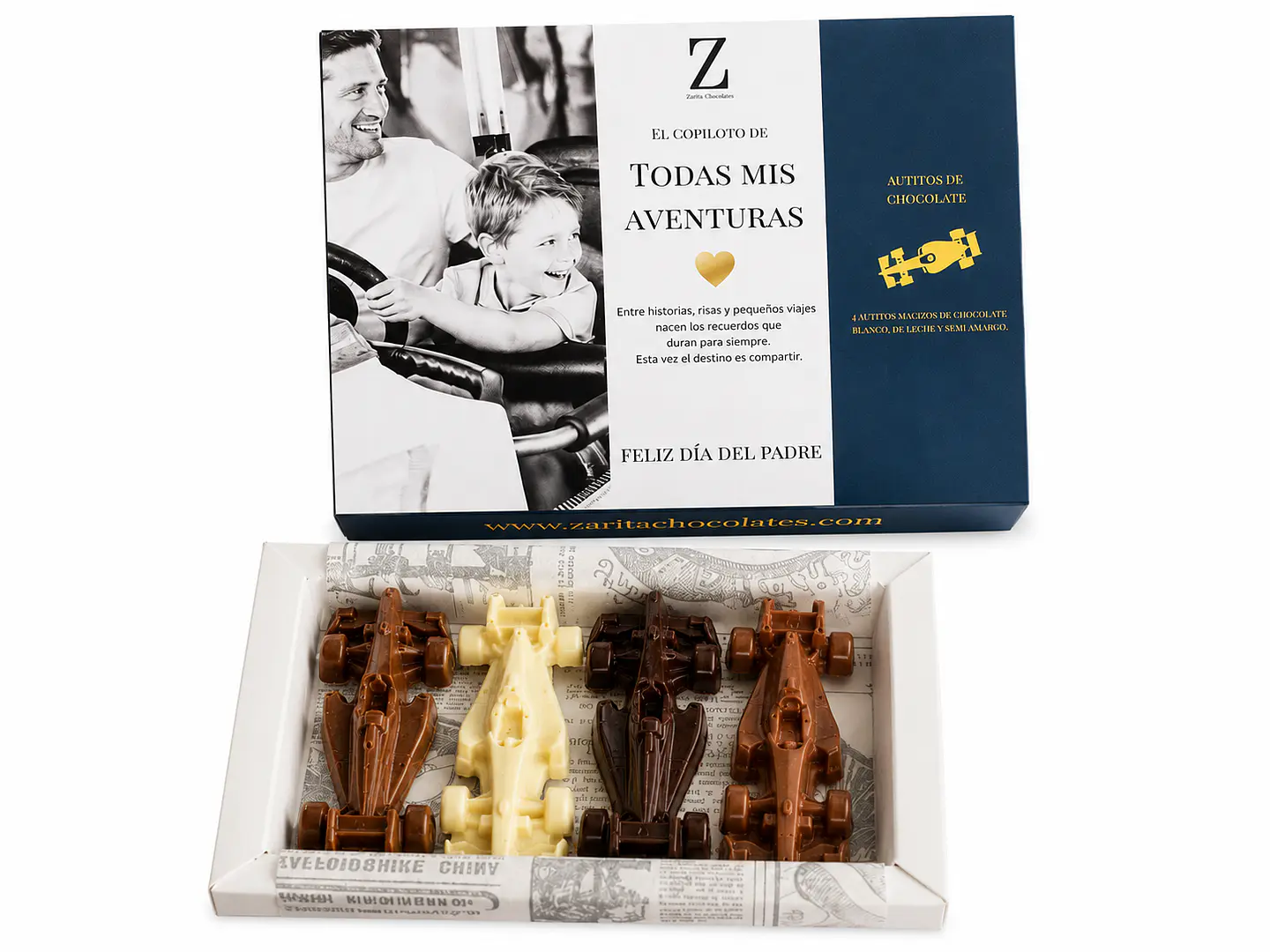 Caja de 4 Autitos de Carrera de Chocolate para Papá 1