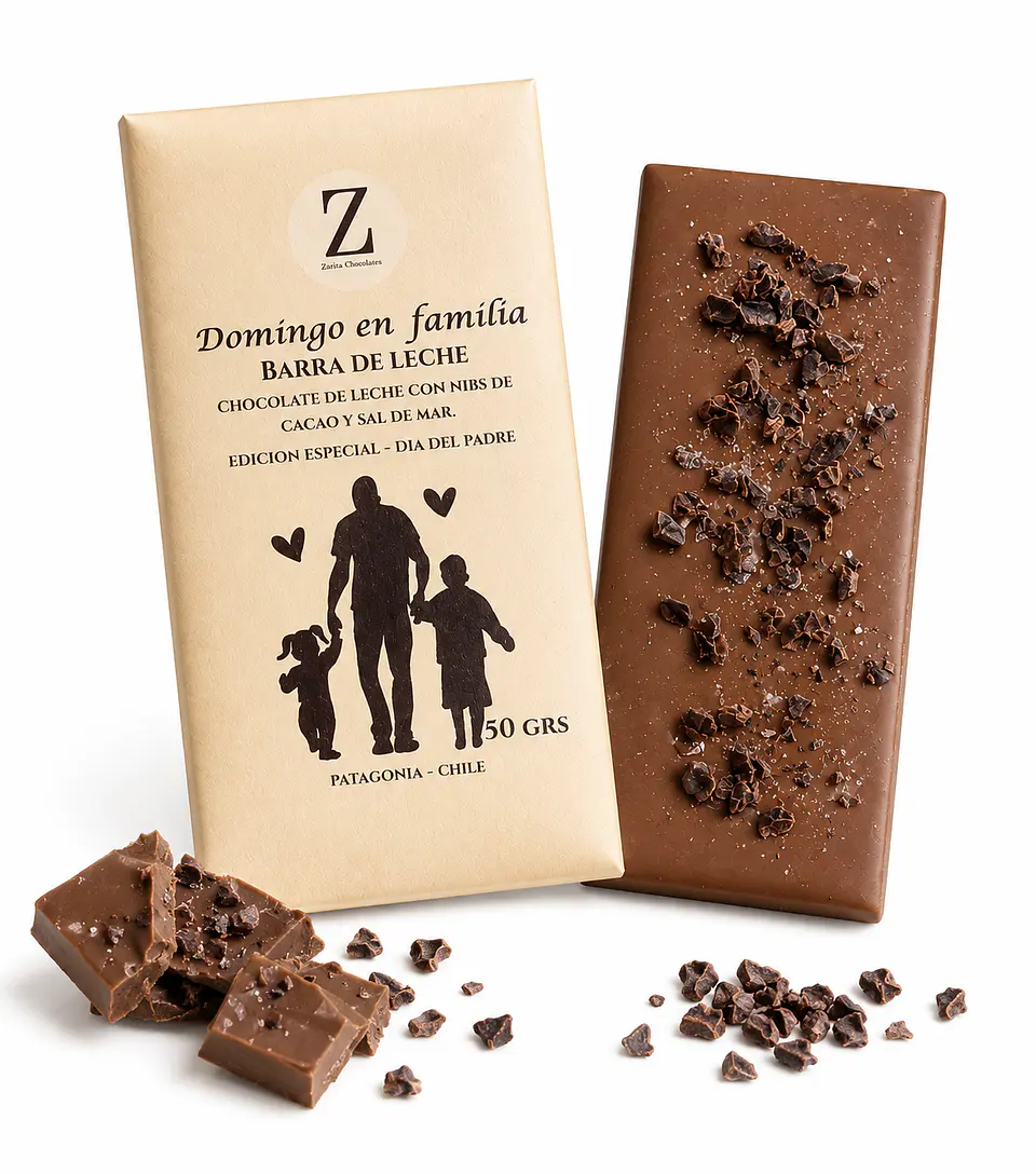 Barra de Chocolate de Leche con Nibs de Cacao y Sal de Mar para Papá (Domingo en Familia) 1