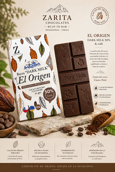 Barra “El origen”- de leche 50% cacao BEAN TO BAR 
