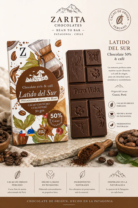 LATIDO DEL SUR - BEAN TO BAR - 50% cacao con Café de especialidad 