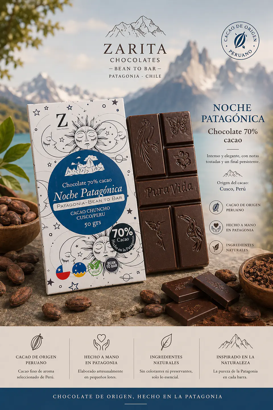 NOCHE PATAGONICA - BEAN TO BAR - 70% cacao  1