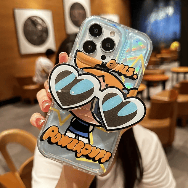 Carcasa Burbuja Chicas Super Poderosas + Pop Socket Flexible Para iPhone 13 & 14