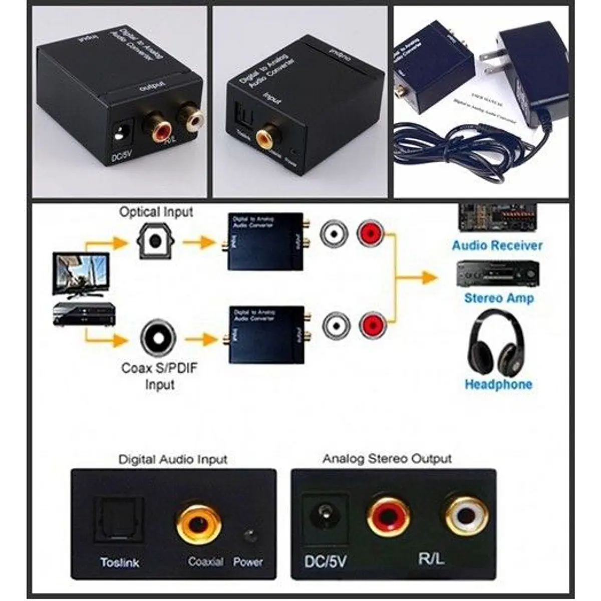 Conversor Adaptador De Audio Digital Óptico A Rca + Cable...