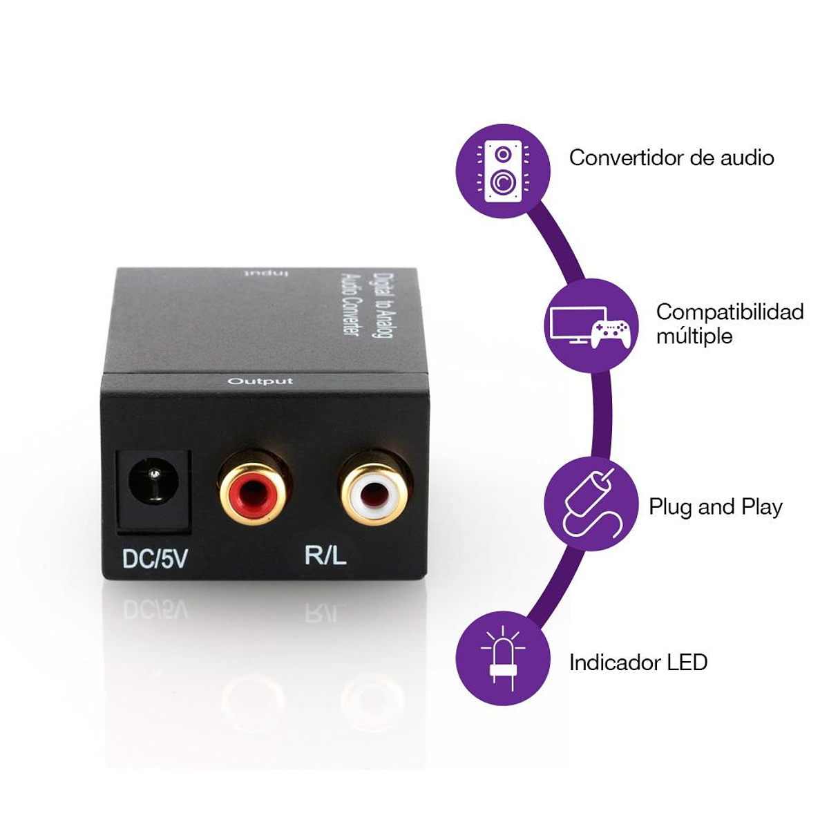 Conversor Adaptador De Audio Digital Óptico A Rca + Cable...