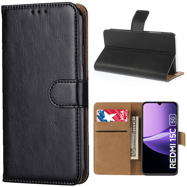 Carcasa Estuche Flipcover Negro Interior Cafe Premium Redmi 15C 5G