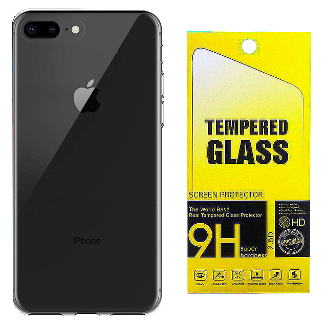 Pack Carcasa Transparente + Mica Vidrio iPhone 7 - 8 Plus