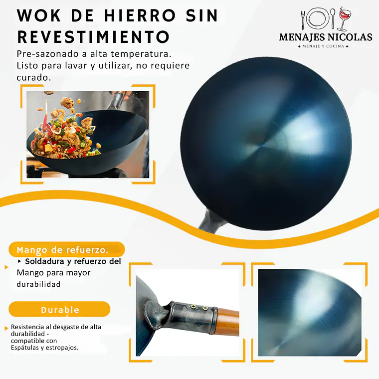 Wok de Hierro 38 CM Pre Sazonado  2