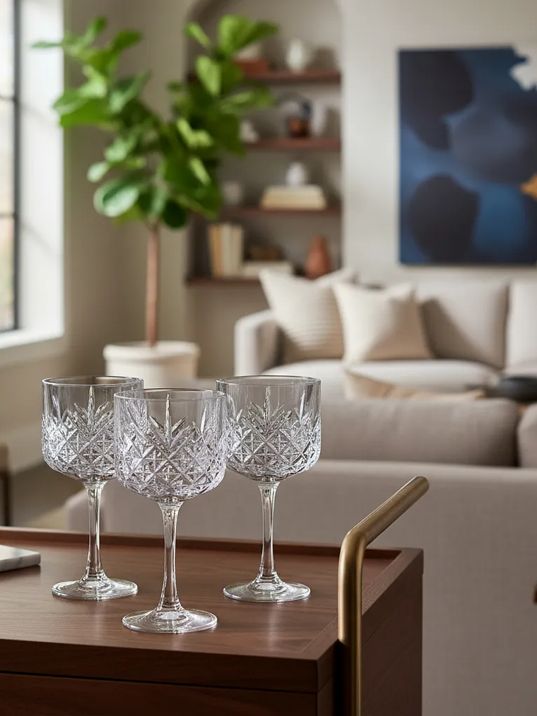 Set De 6 Copas Tímeles Tallado 500cc  2