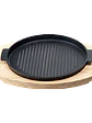 Plato de Hierro Fundido Redondo Grillado 24 cm con Base de Madera - Miniatura 1