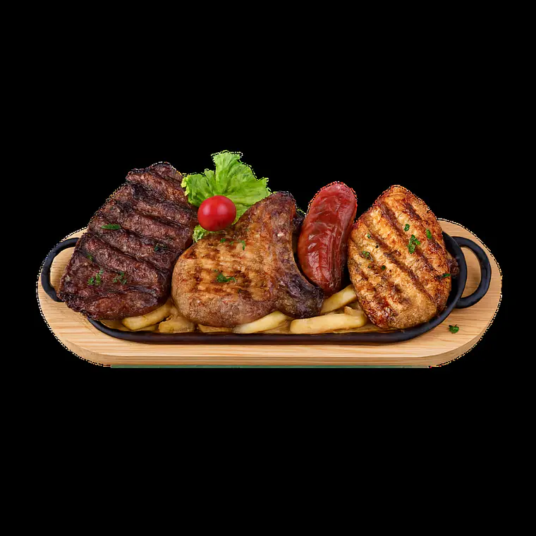 Plato de Hierro Fundido Rectangular Grill 37x16 cm con Tabla de Madera  2