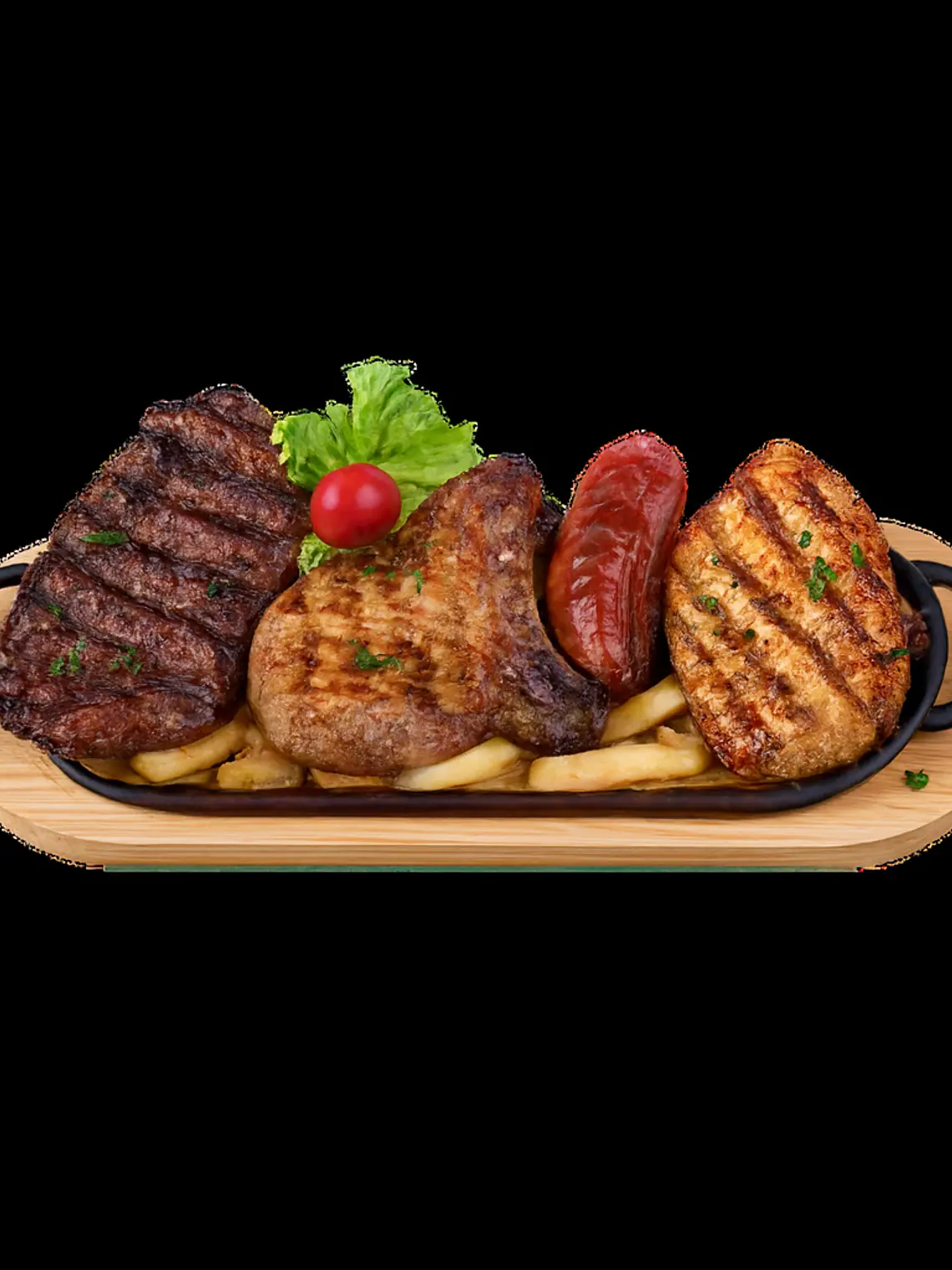 Plato de Hierro Fundido Rectangular Grill 37x16 cm con Tabla de Madera  2