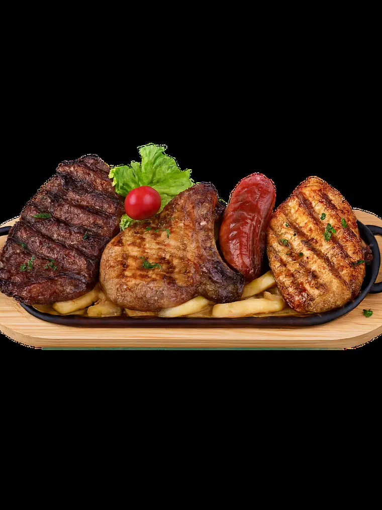 Plato de Hierro Fundido Rectangular Grill 37x16 cm con Tabla de Madera  2