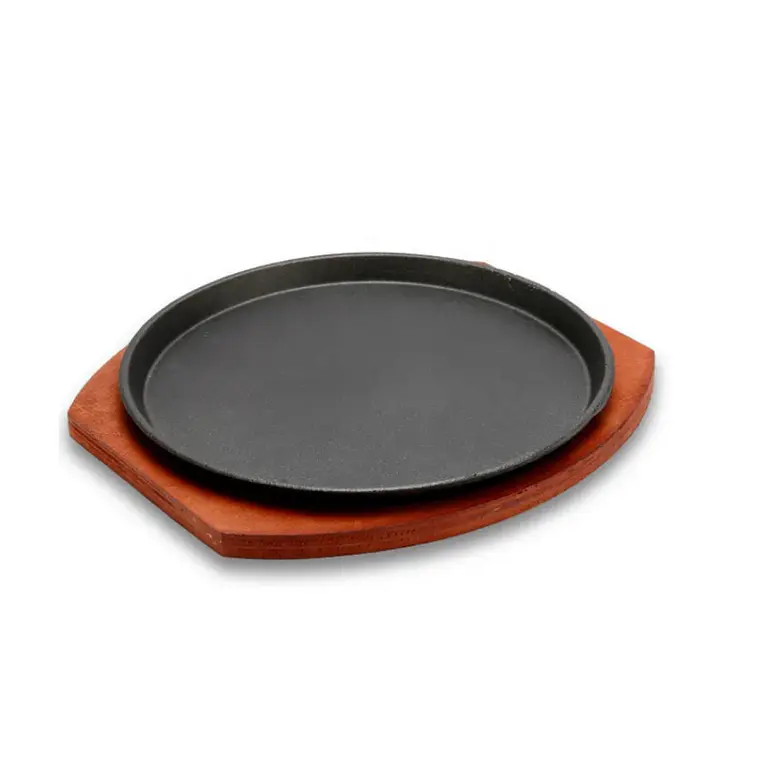 Plato hierro fundido Redondo 23 Cm Con Base Madera 1