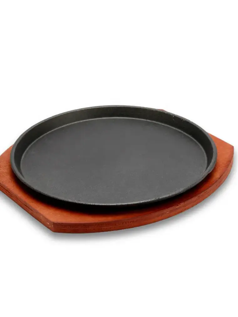 Plato hierro fundido Redondo 23 Cm Con Base Madera 1