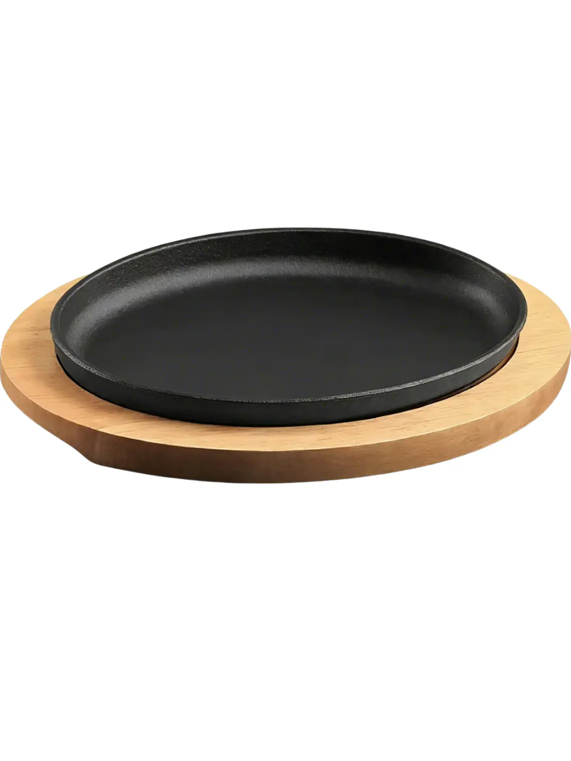 Plato de Hierro Fundido Ovalado 25x16 cm con Base de Madera  1