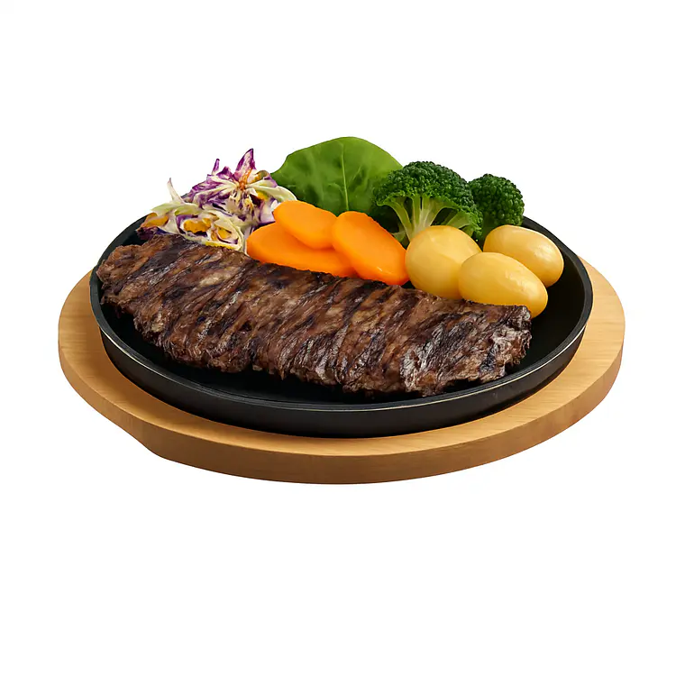 Plato de Hierro Fundido Ovalado 25x16 cm con Base de Madera  2