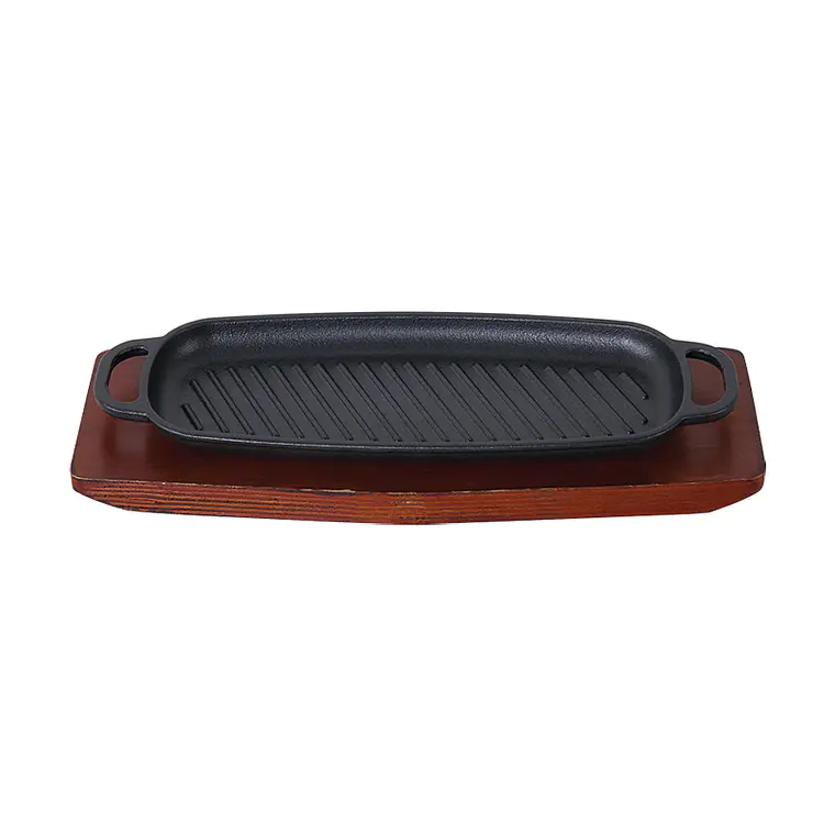 Plato Rectangular de Hierro Fundido 34X15 Cm Base de Madera 1