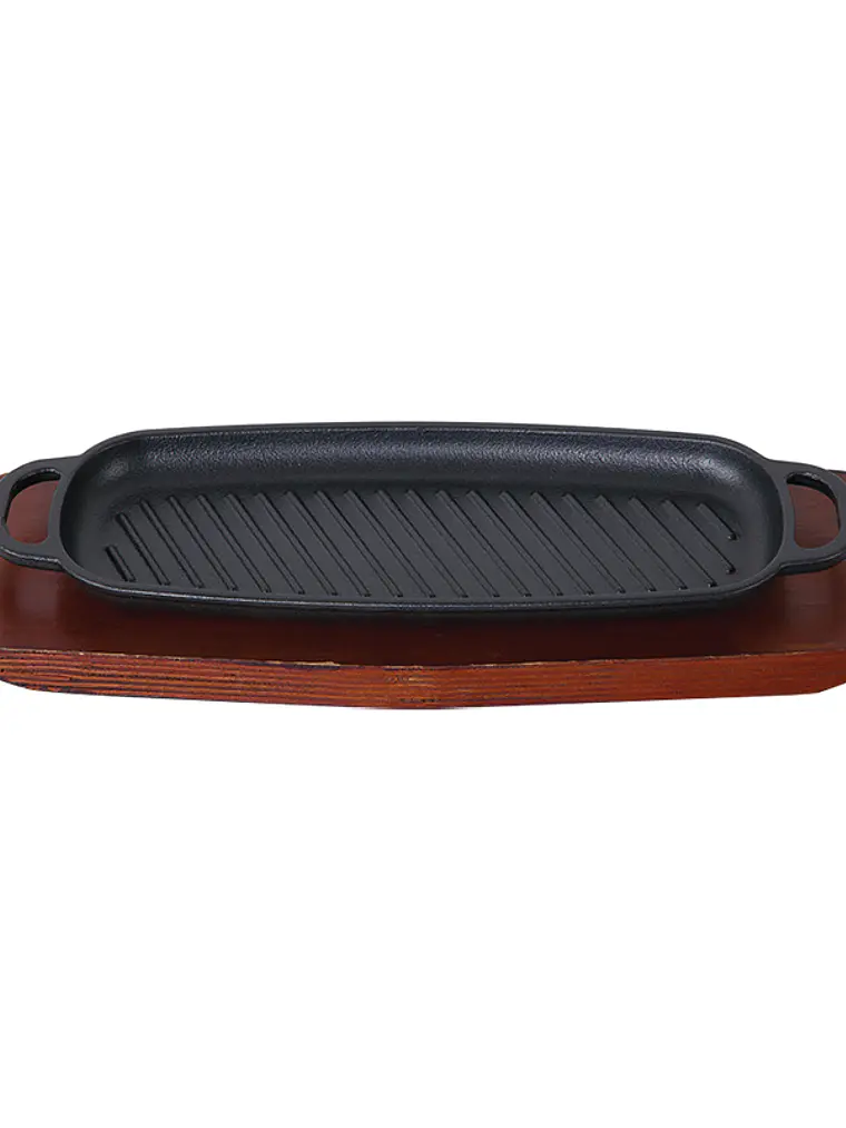 Plato Rectangular de Hierro Fundido 34X15 Cm Base de Madera 1