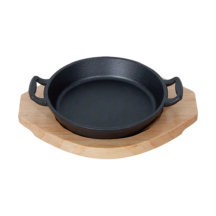 Plato Redondo de Hierro Fundido con Base de Madera - 20cm x 3.4cm 1