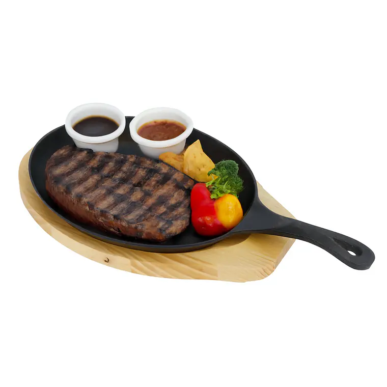 Fajita de Hierro Fundido Ovalada con Base de Madera 26x16cm 3