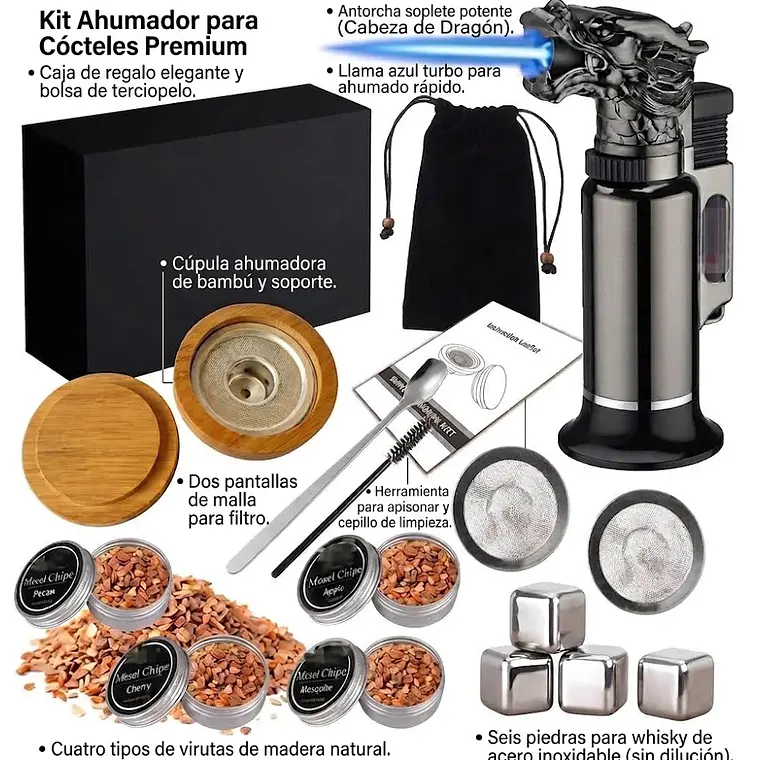 Kit Ahumador Para Cócteles y Whisky Con Soplete Dragón Zeal Chef 3