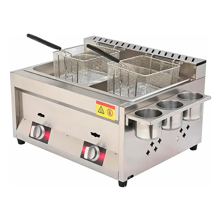 Freidora A Gas Doble 12l Acero Inoxidable Comercial Zealchef 1