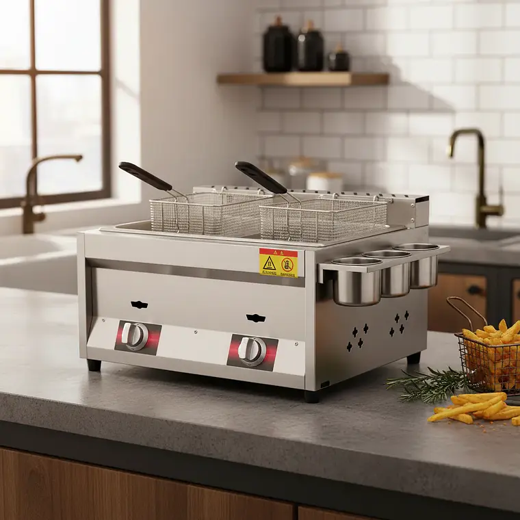 Freidora A Gas Doble 12l Acero Inoxidable Comercial Zealchef 4