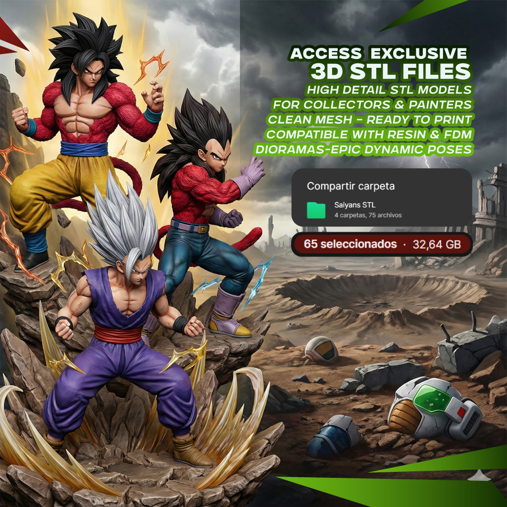 SuperPack Saiyans DBZ - Archivos STL Dragon Ball Saga para Impresión 3D  2