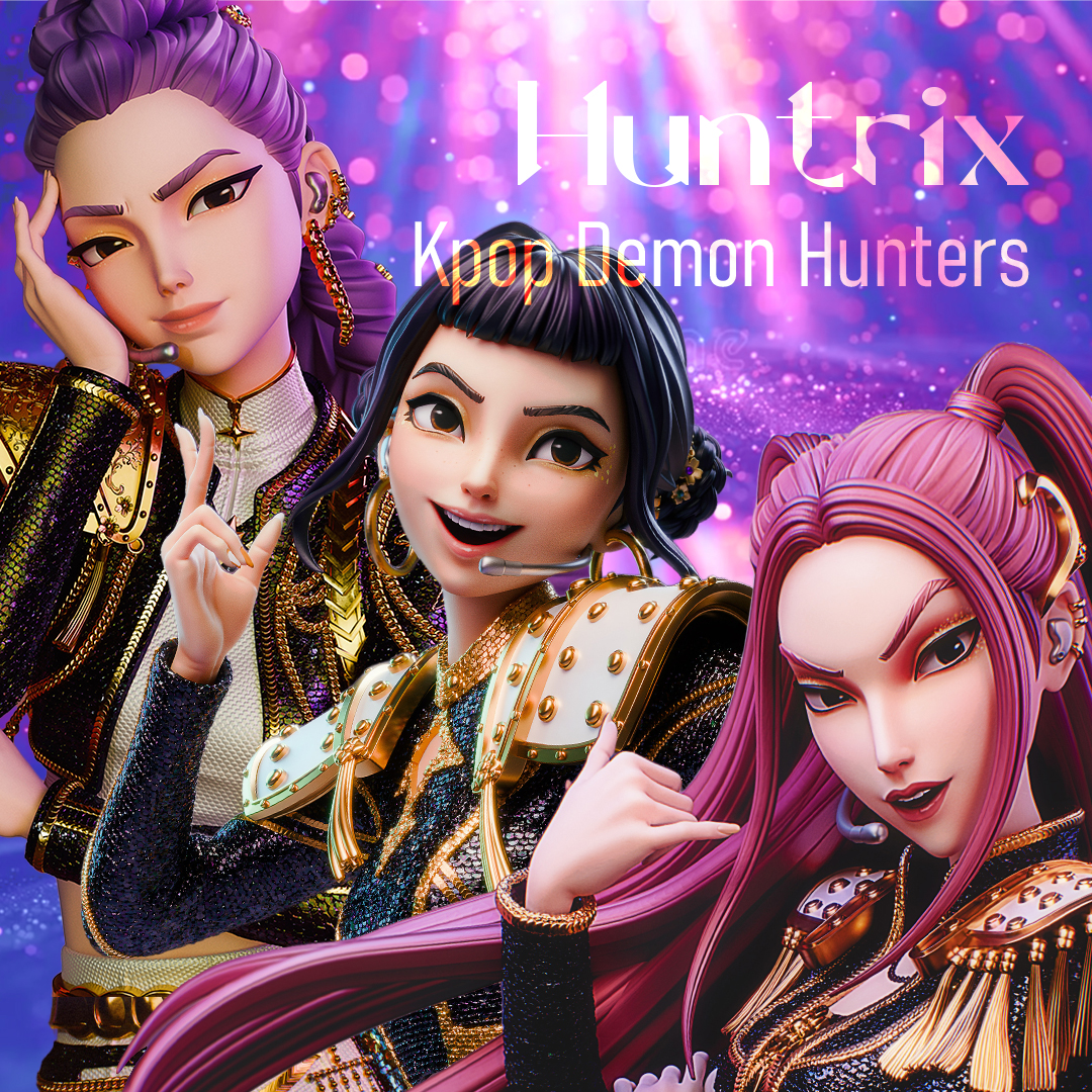 Figura de HUNTRIX - Rumi, Mira y Zoey - Estatua Anime Kpop Demon Hunters - Pintada a mano 1