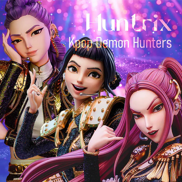 Figura de HUNTRIX - Rumi, Mira y Zoey - Estatua Anime Kpop Demon Hunters - Pintada a mano 1