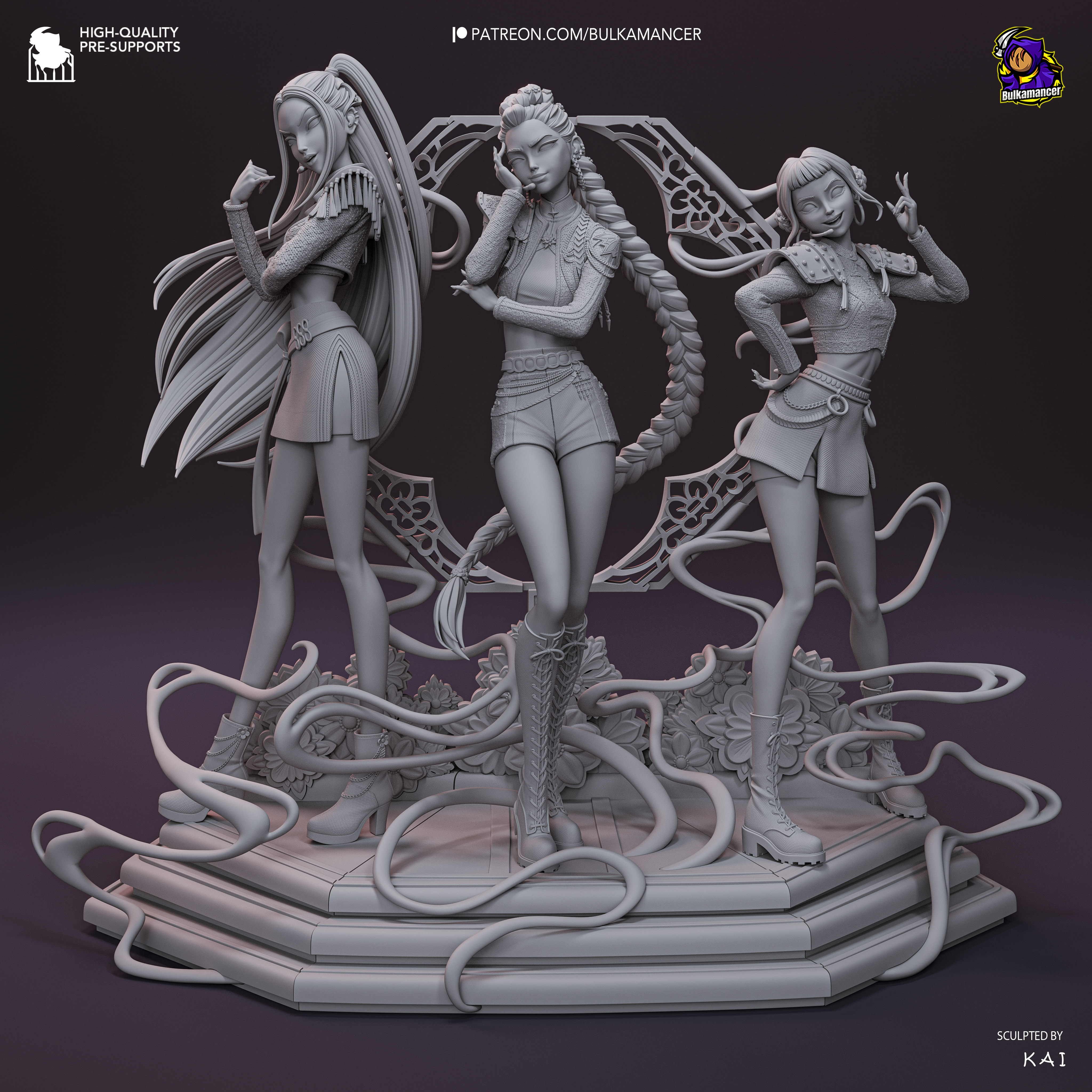 Figura de HUNTRIX - Rumi, Mira y Zoey - Estatua Anime Kpop Demon Hunters - Pintada a mano 3