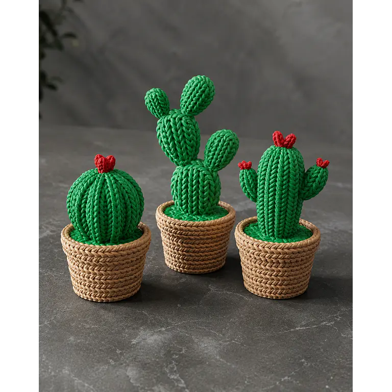 Set Cactus Decorativos x3 – Estilo Tejido 1