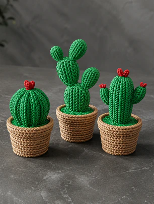 Set Cactus Decorativos x3 – Estilo Tejido