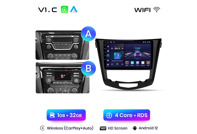 RD001 Android Nissan qashqai 2 x-trail 3 t32 2013-2017 1GB a 8GB RAM e 16GB a 128GB ROM com ou sem Carplay