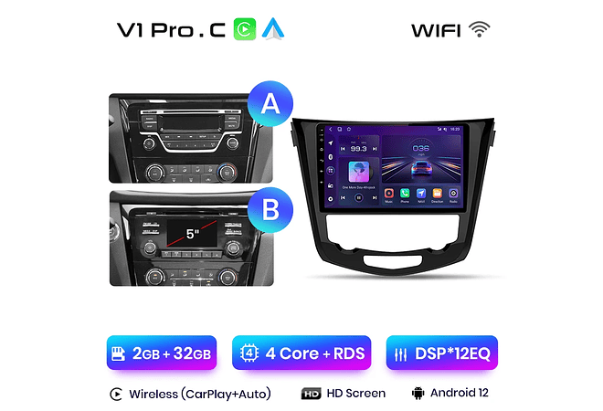 RD001 Android Nissan qashqai 2 x-trail 3 t32 2013-2017 1GB a 8GB RAM e 16GB a 128GB ROM com ou sem Carplay