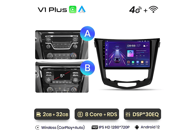 RD001 Android Nissan qashqai 2 x-trail 3 t32 2013-2017 1GB a 8GB RAM e 16GB a 128GB ROM com ou sem Carplay