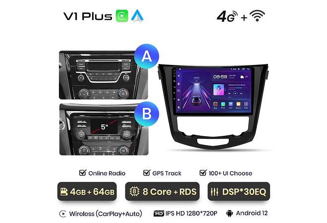 RD001 Android Nissan qashqai 2 x-trail 3 t32 2013-2017 1GB a 8GB RAM e 16GB a 128GB ROM com ou sem Carplay