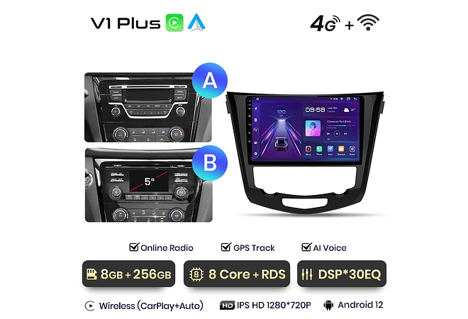 RD001 Android Nissan qashqai 2 x-trail 3 t32 2013-2017 1GB a 8GB RAM e 16GB a 128GB ROM com ou sem Carplay